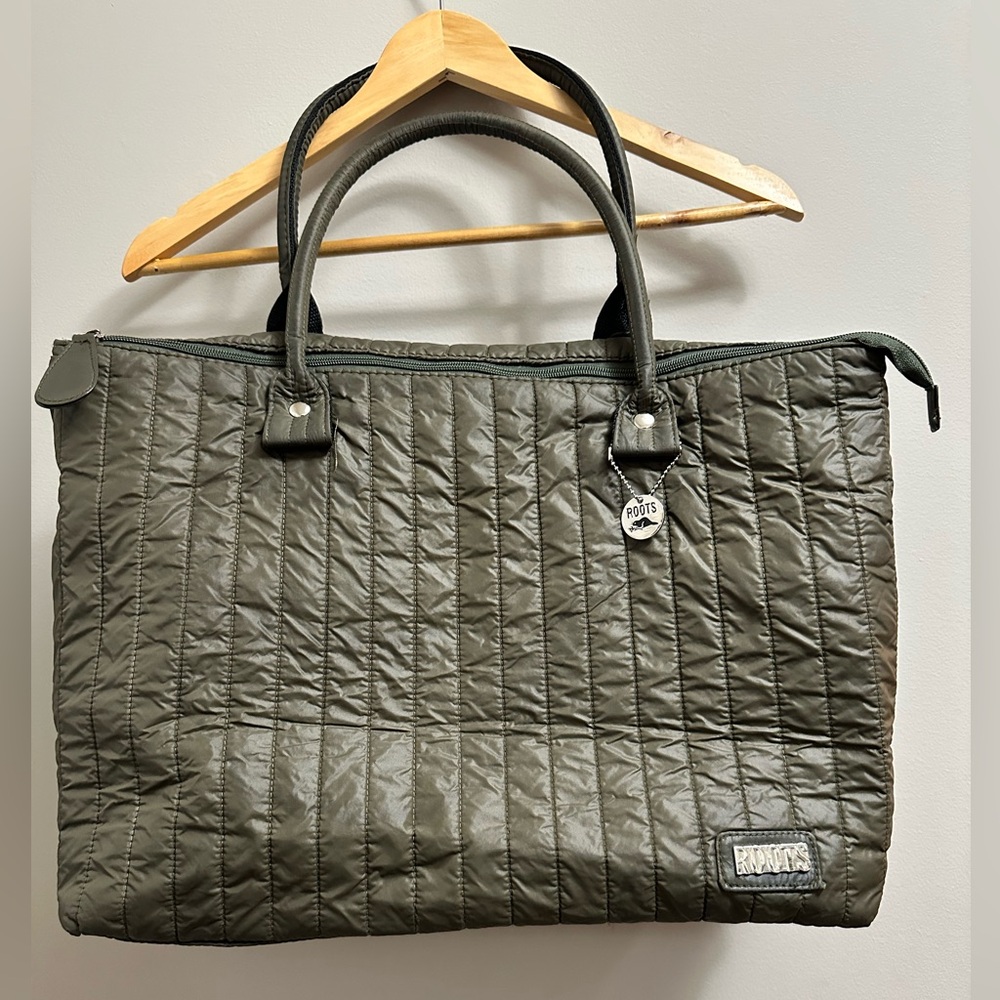 Roots Quilted Olive Green Shoulder Bag